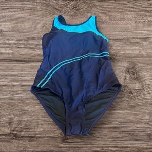 Women’s One Piece Racer Back Blue One Piece Swimsuit UPF 50+ Size Medium NWOT